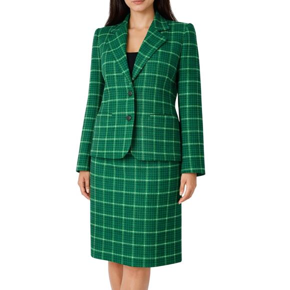 YSL, Yves Saint Laurent Dresses & Skirts - VINTAGE YSL Yves Saint Laurent Rive Gauche Green Plaid Wool Skirt Set FR 38 XS